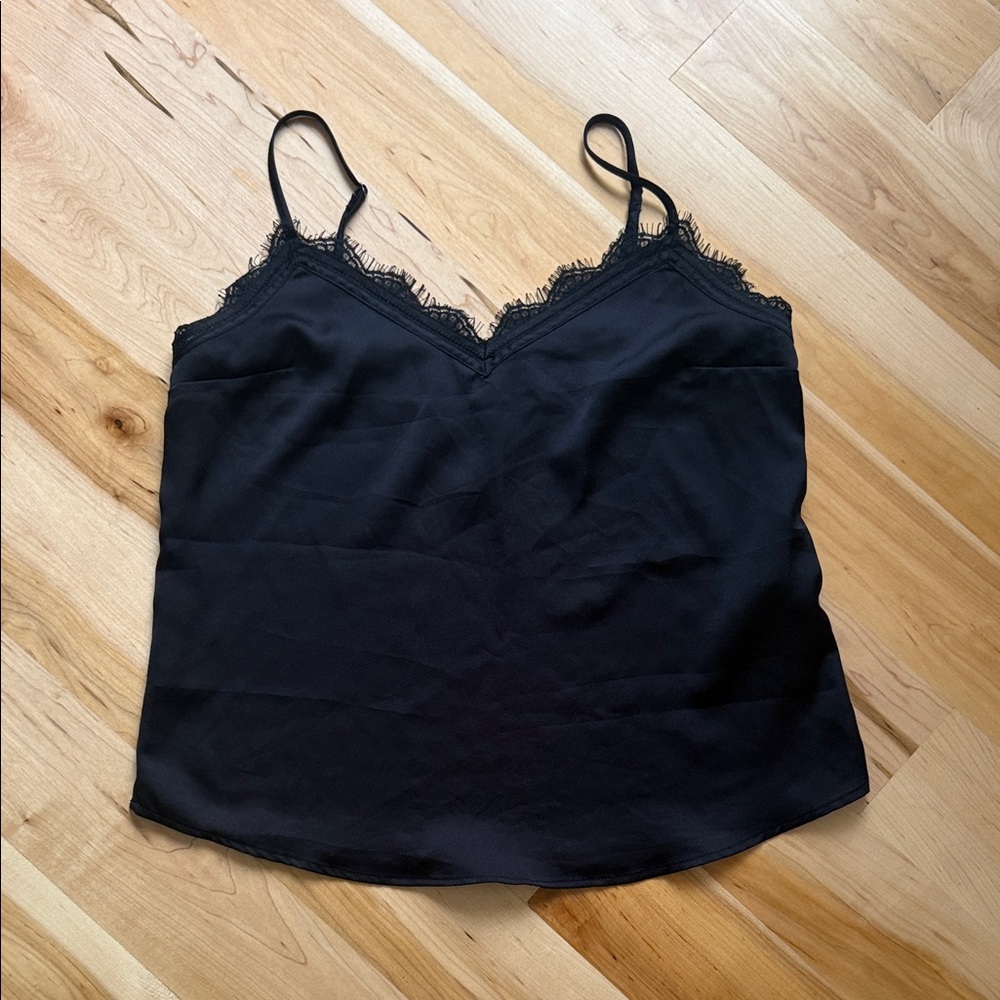 Abercrombie & Fitch Black Lace-Trim Silk Tank